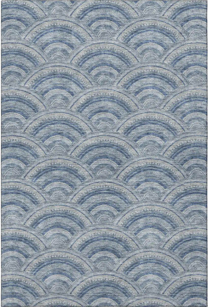 Denim Blue Ivory And Gray Geometric Washable Area Rug With UV Protection Photo 3