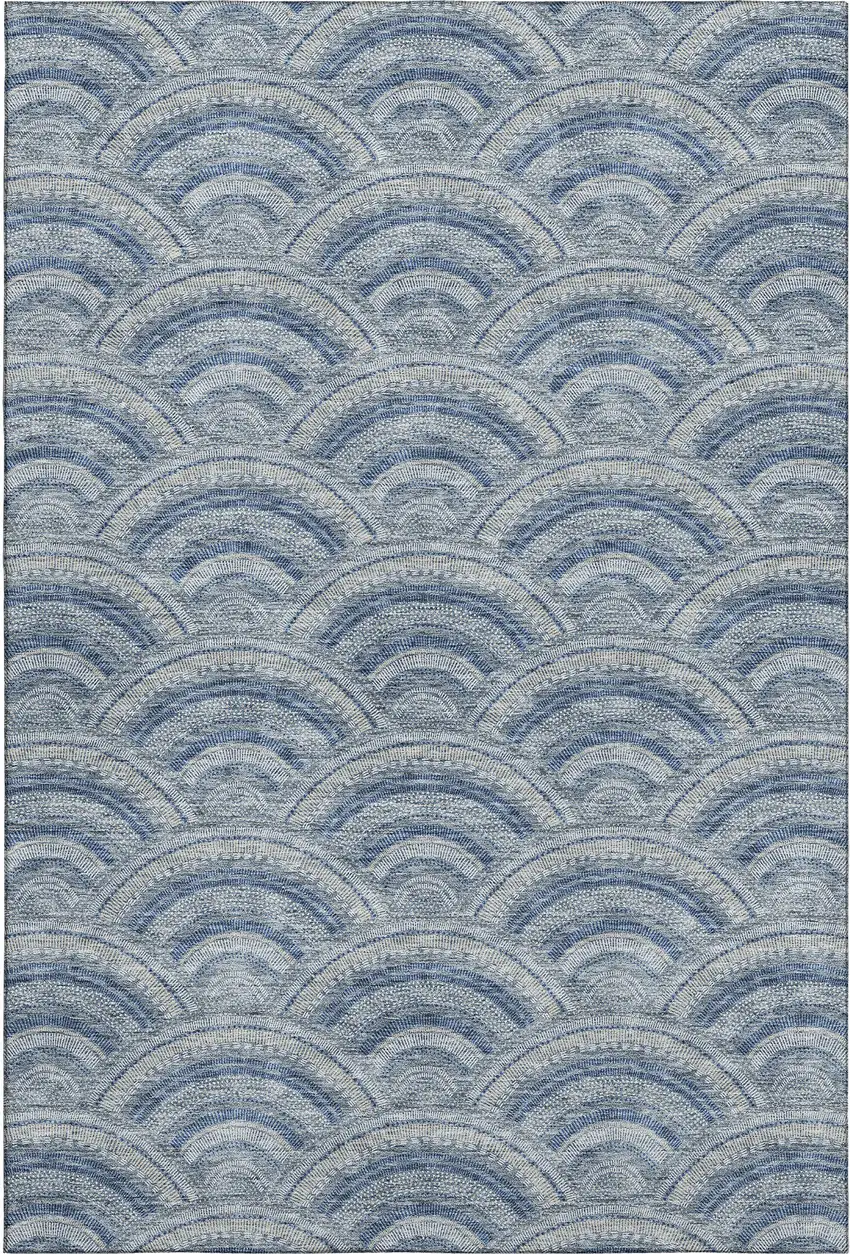 Denim Blue Ivory And Gray Geometric Washable Area Rug With UV Protection Photo 1