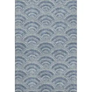 Photo of Denim Blue Ivory And Gray Geometric Washable Area Rug With UV Protection