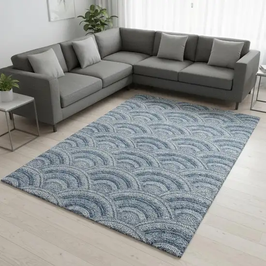 Denim Blue Ivory And Gray Geometric Washable Area Rug With UV Protection Photo 2