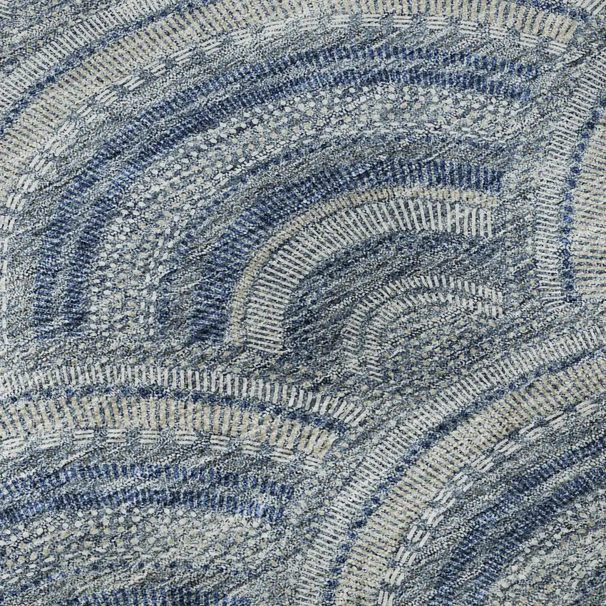 Denim Blue Ivory And Gray Geometric Washable Area Rug With UV Protection Photo 9