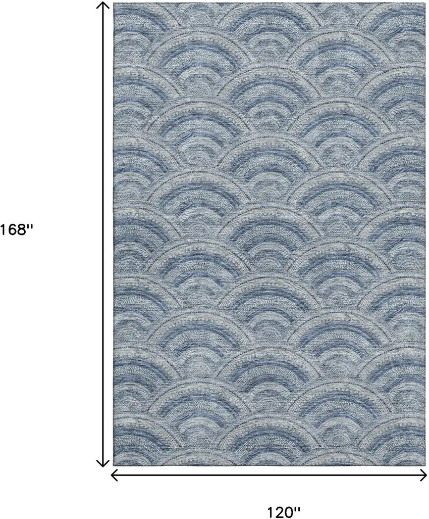 Denim Blue Ivory And Gray Geometric Washable Area Rug With UV Protection Photo 9