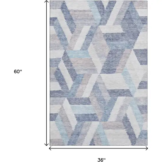 Denim Blue Ivory And Gray Geometric Washable Area Rug With UV Protection Photo 9