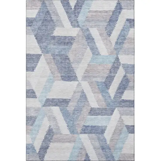 Denim Blue Ivory And Gray Geometric Washable Area Rug With UV Protection Photo 2