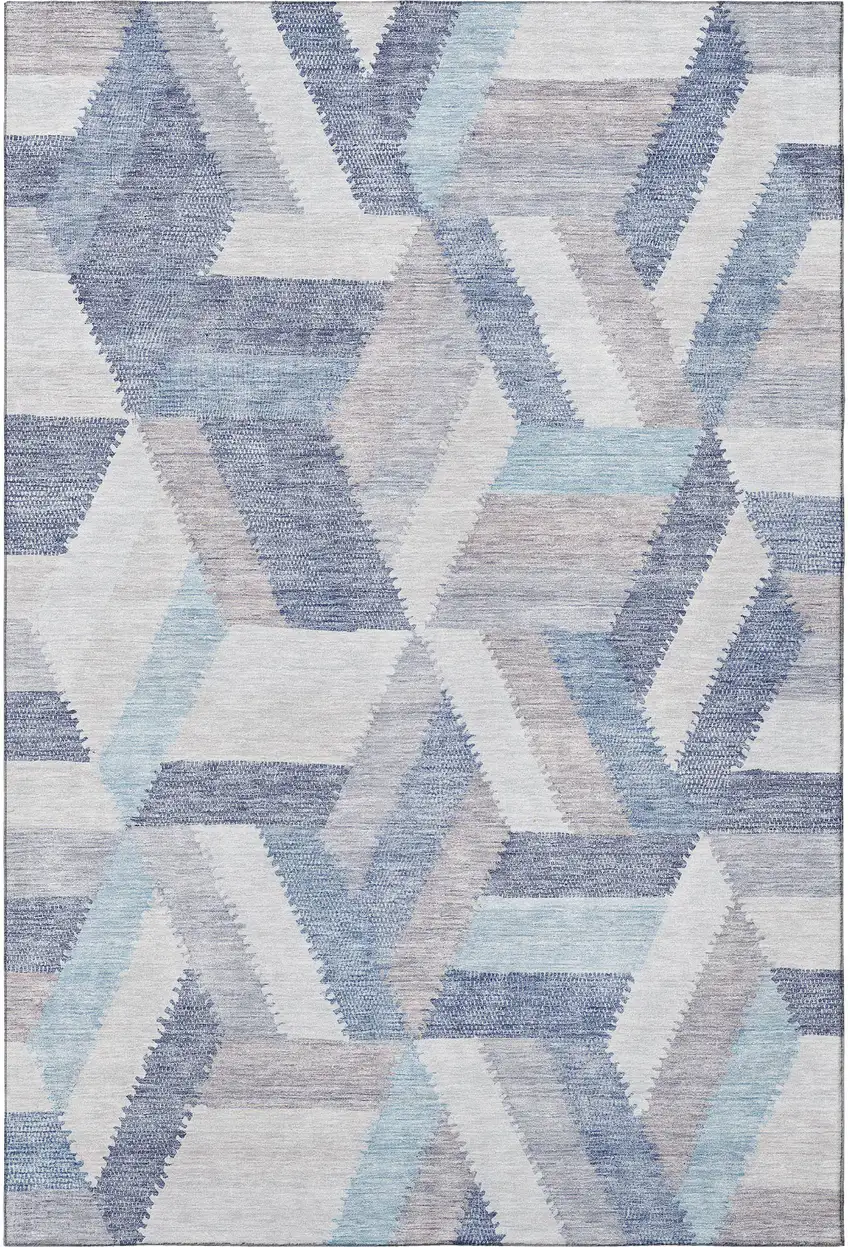 Denim Blue Ivory And Gray Geometric Washable Area Rug With UV Protection Photo 2