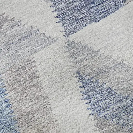 Denim Blue Ivory And Gray Geometric Washable Area Rug With UV Protection Photo 8