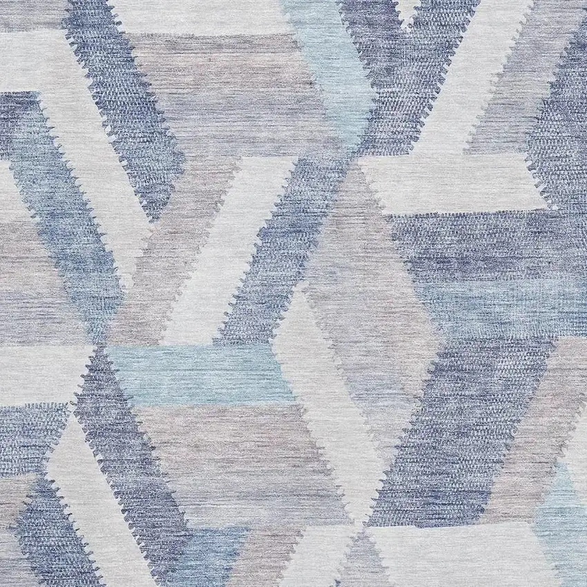 Denim Blue Ivory And Gray Geometric Washable Area Rug With UV Protection Photo 2