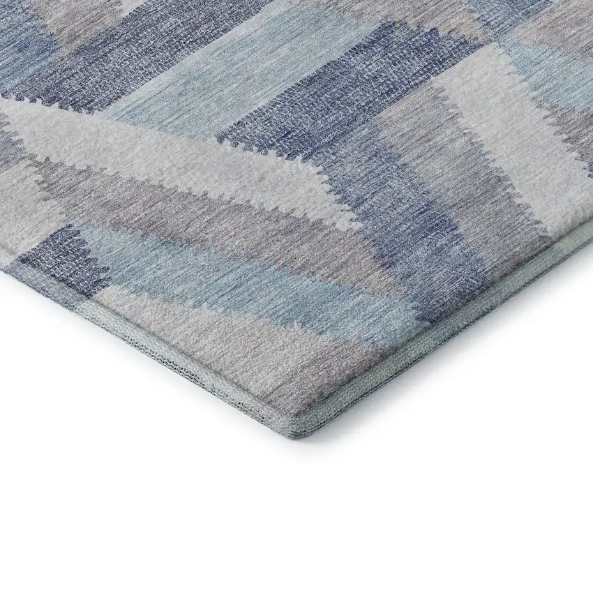 Denim Blue Ivory And Gray Geometric Washable Area Rug With UV Protection Photo 7