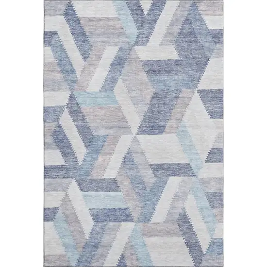 Denim Blue Ivory And Gray Geometric Washable Area Rug With UV Protection Photo 1