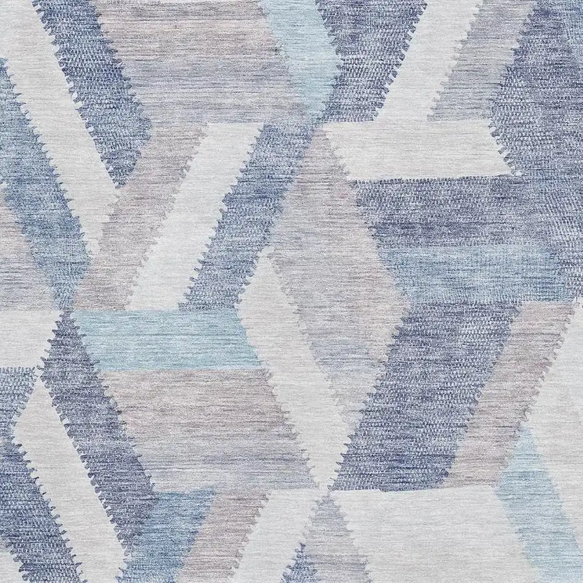 Denim Blue Ivory And Gray Geometric Washable Area Rug With UV Protection Photo 2