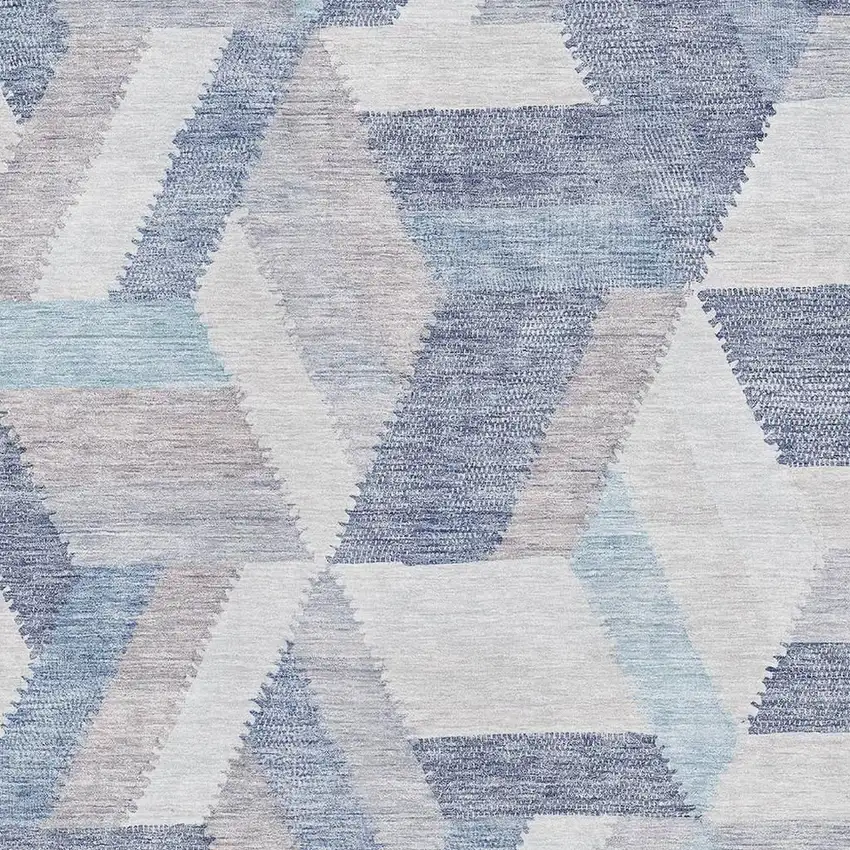 Denim Blue Ivory And Gray Geometric Washable Area Rug With UV Protection Photo 2