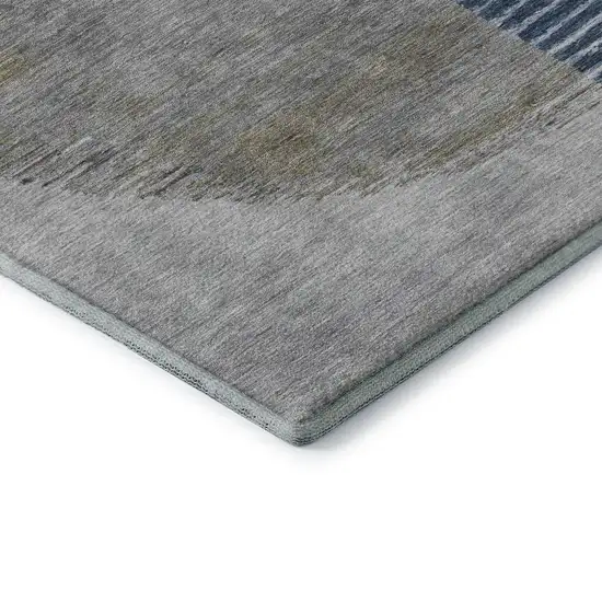 Denim Blue Ivory And Gray Geometric Washable Area Rug With UV Protection Photo 9