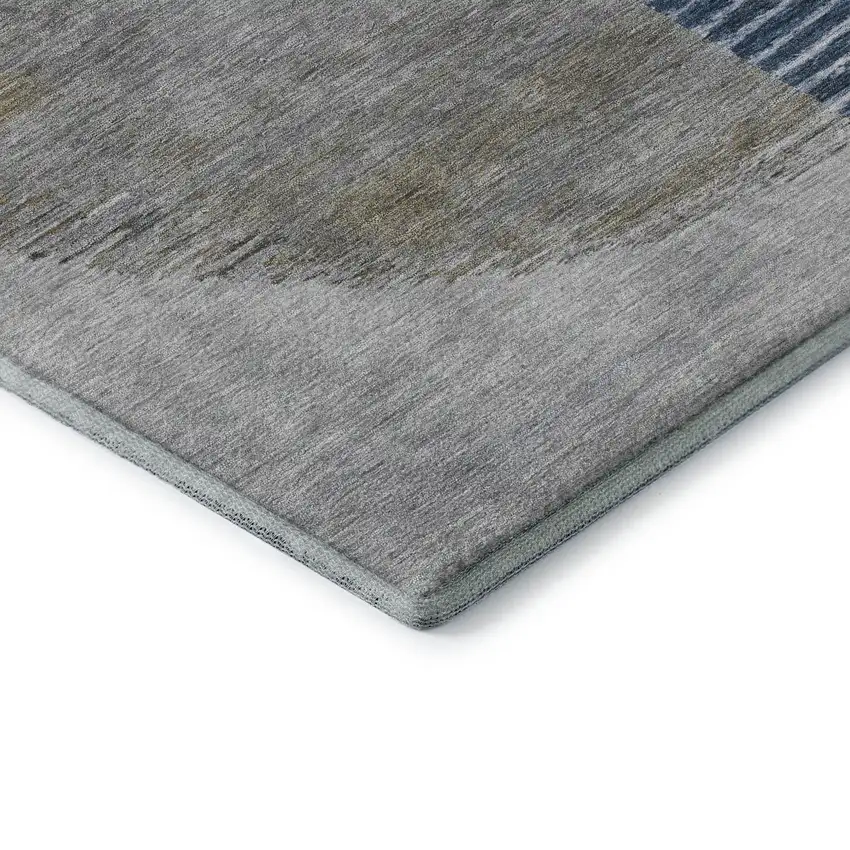 Denim Blue Ivory And Gray Geometric Washable Area Rug With UV Protection Photo 9