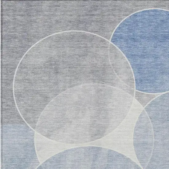 Denim Blue Ivory And Gray Geometric Washable Indoor Outdoor Area Rug Photo 7