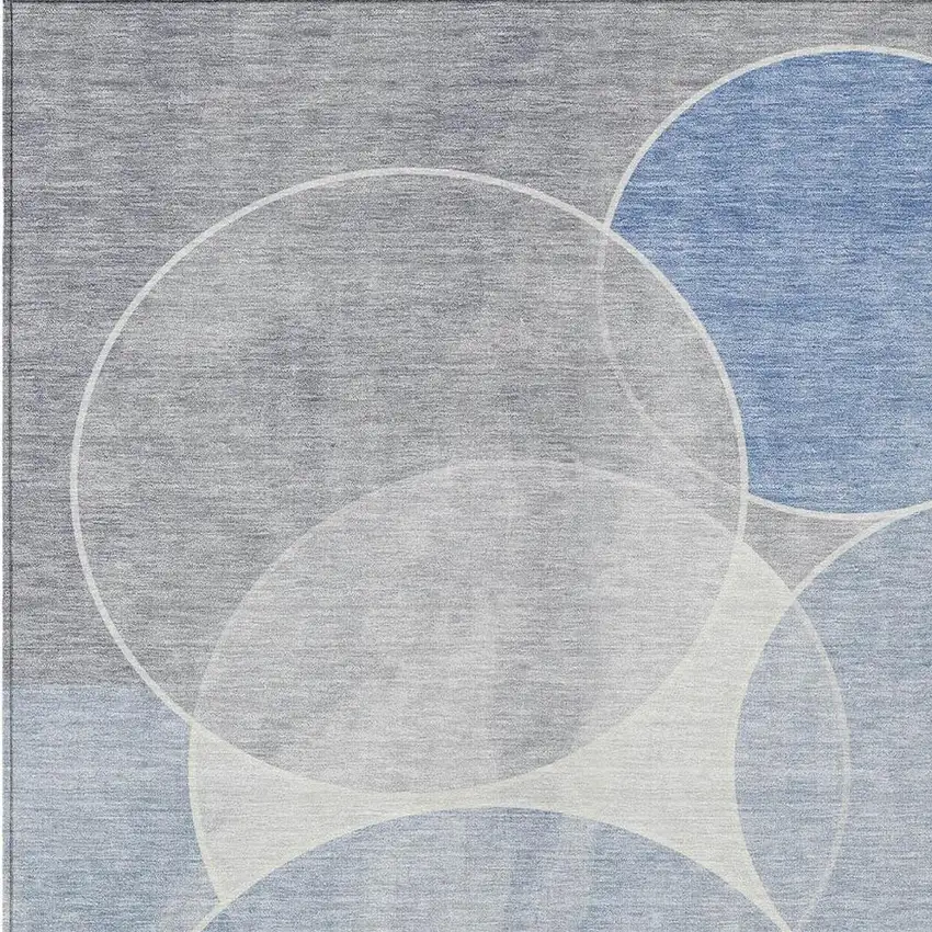 Denim Blue Ivory And Gray Geometric Washable Indoor Outdoor Area Rug Photo 7