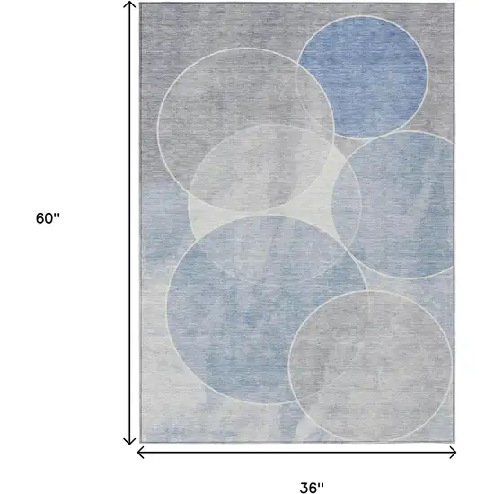 Denim Blue Ivory And Gray Geometric Washable Indoor Outdoor Area Rug Photo 3