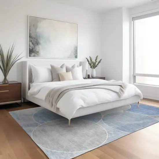 Denim Blue Ivory And Gray Geometric Washable Indoor Outdoor Area Rug Photo 9