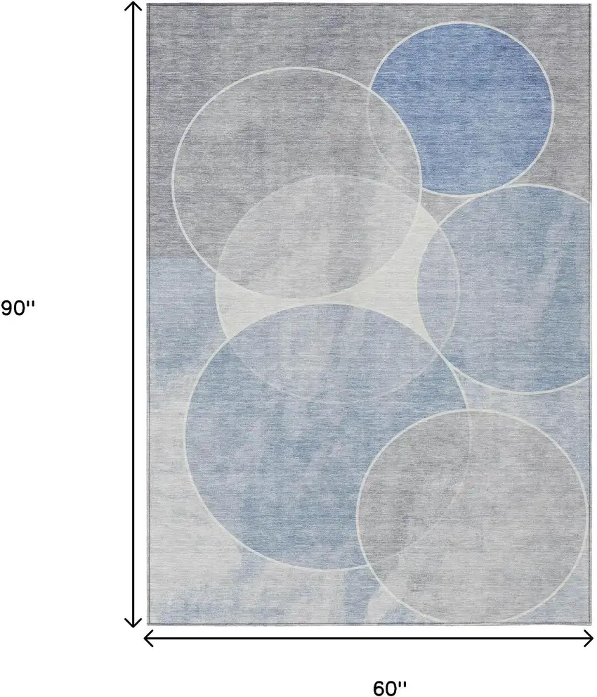 Denim Blue Ivory And Gray Geometric Washable Indoor Outdoor Area Rug Photo 3