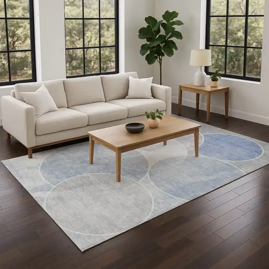 Denim Blue Ivory And Gray Geometric Washable Indoor Outdoor Area Rug Photo 7