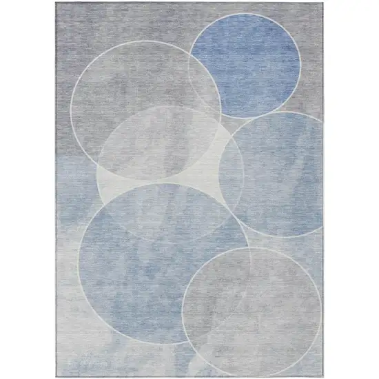 Denim Blue Ivory And Gray Geometric Washable Indoor Outdoor Area Rug Photo 2