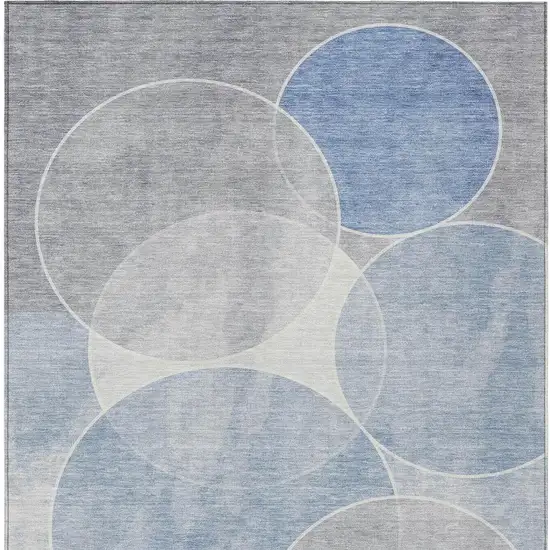 Denim Blue Ivory And Gray Geometric Washable Indoor Outdoor Area Rug Photo 5
