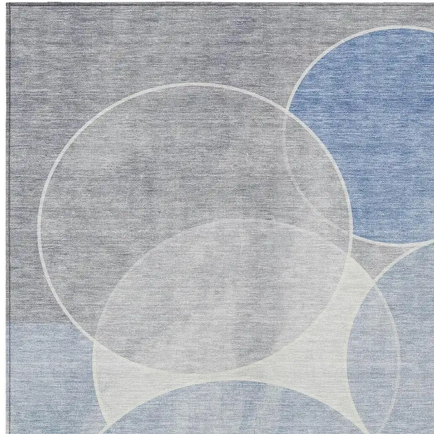 Denim Blue Ivory And Gray Geometric Washable Indoor Outdoor Area Rug Photo 7
