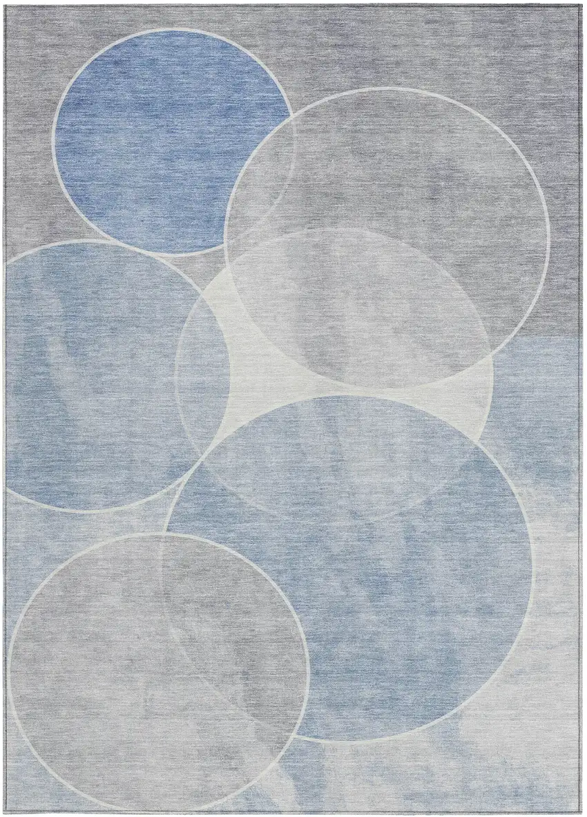 Denim Blue Ivory And Gray Geometric Washable Indoor Outdoor Area Rug Photo 4