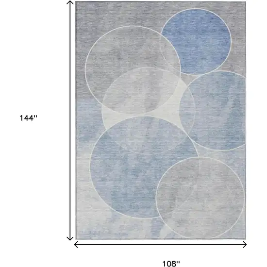 Denim Blue Ivory And Gray Geometric Washable Indoor Outdoor Area Rug Photo 3