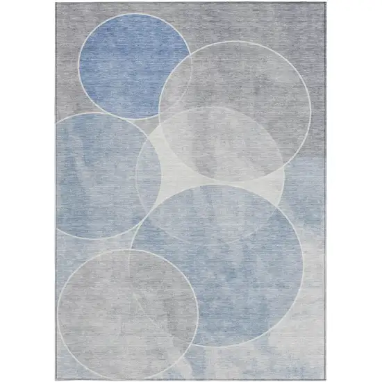 Denim Blue Ivory And Gray Geometric Washable Indoor Outdoor Area Rug Photo 4
