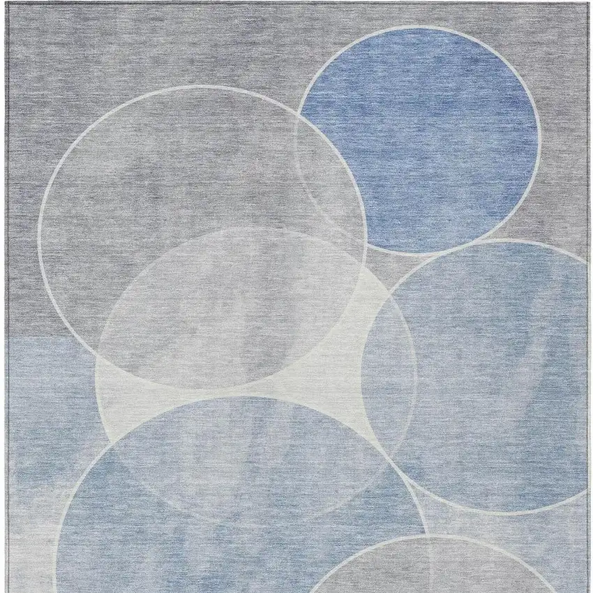 Denim Blue Ivory And Gray Geometric Washable Indoor Outdoor Area Rug Photo 4