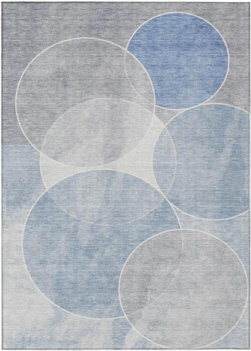Denim Blue Ivory And Gray Geometric Washable Indoor Outdoor Area Rug Photo 2