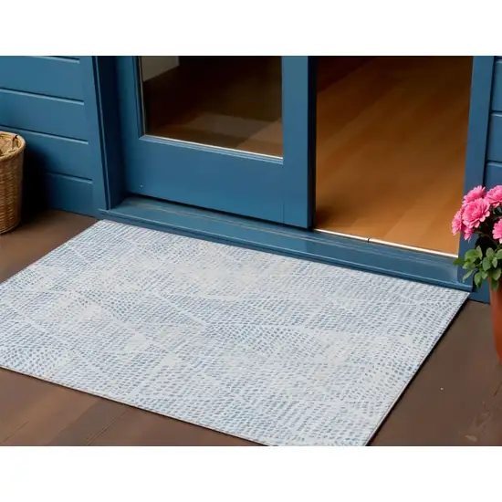 Denim Blue Ivory And Gray Geometric Washable Indoor Outdoor Area Rug Photo 1