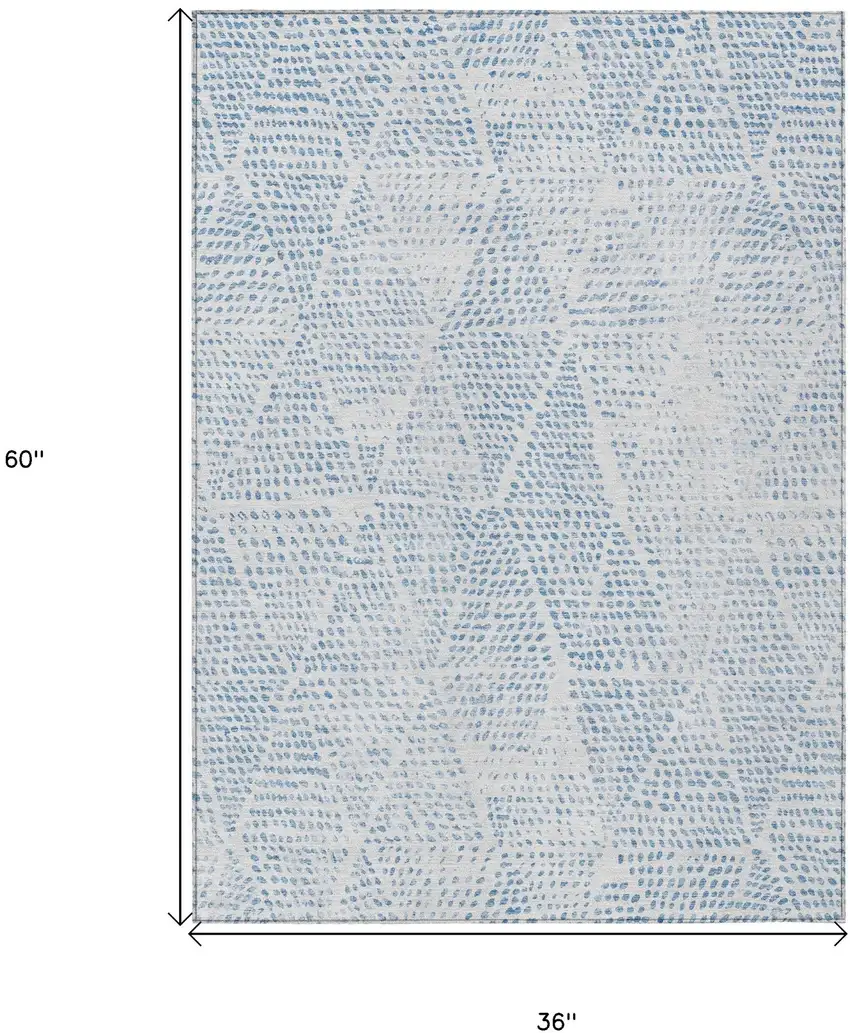 Denim Blue Ivory And Gray Geometric Washable Indoor Outdoor Area Rug Photo 3