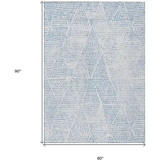 Denim Blue Ivory And Gray Geometric Washable Indoor Outdoor Area Rug Photo 3