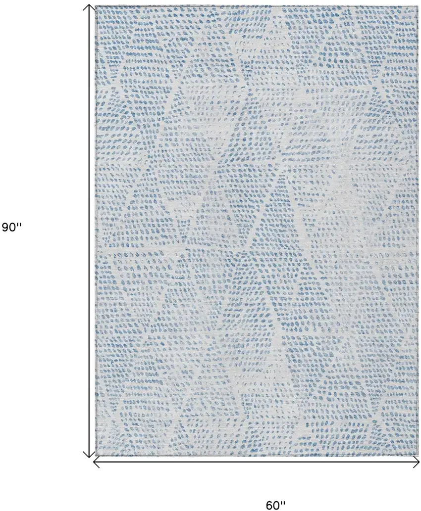 Denim Blue Ivory And Gray Geometric Washable Indoor Outdoor Area Rug Photo 3