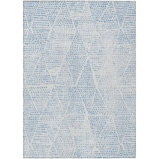 Denim Blue Ivory And Gray Geometric Washable Indoor Outdoor Area Rug Photo 2