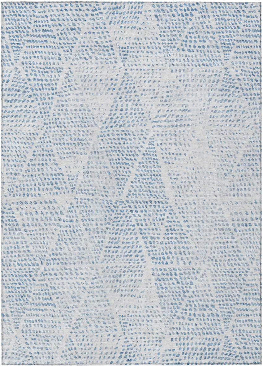 Denim Blue Ivory And Gray Geometric Washable Indoor Outdoor Area Rug Photo 2