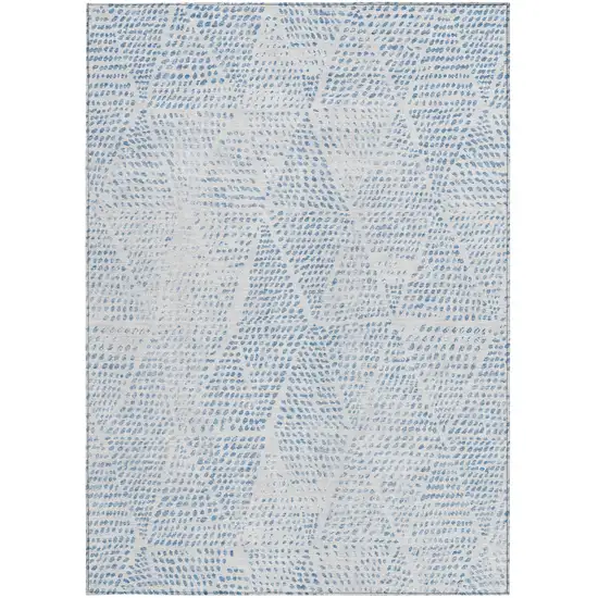 Denim Blue Ivory And Gray Geometric Washable Indoor Outdoor Area Rug Photo 6