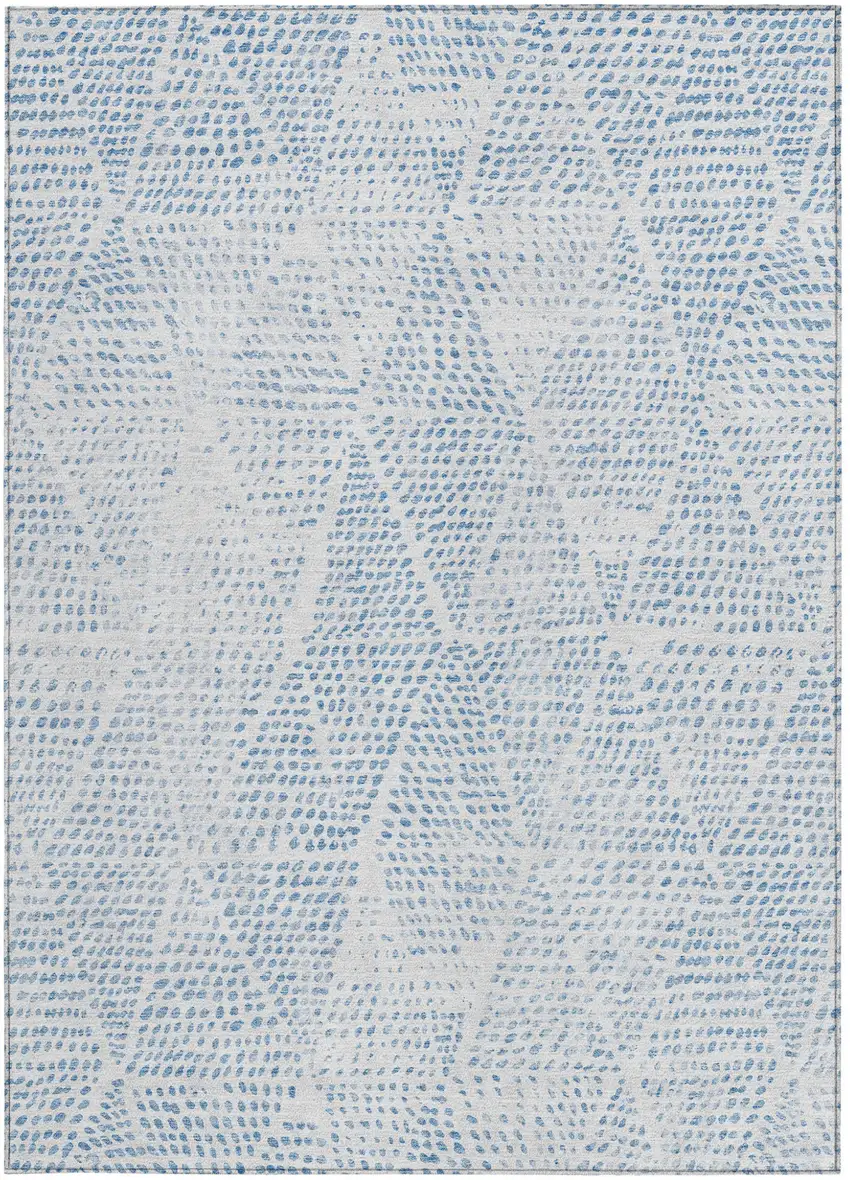 Denim Blue Ivory And Gray Geometric Washable Indoor Outdoor Area Rug Photo 6