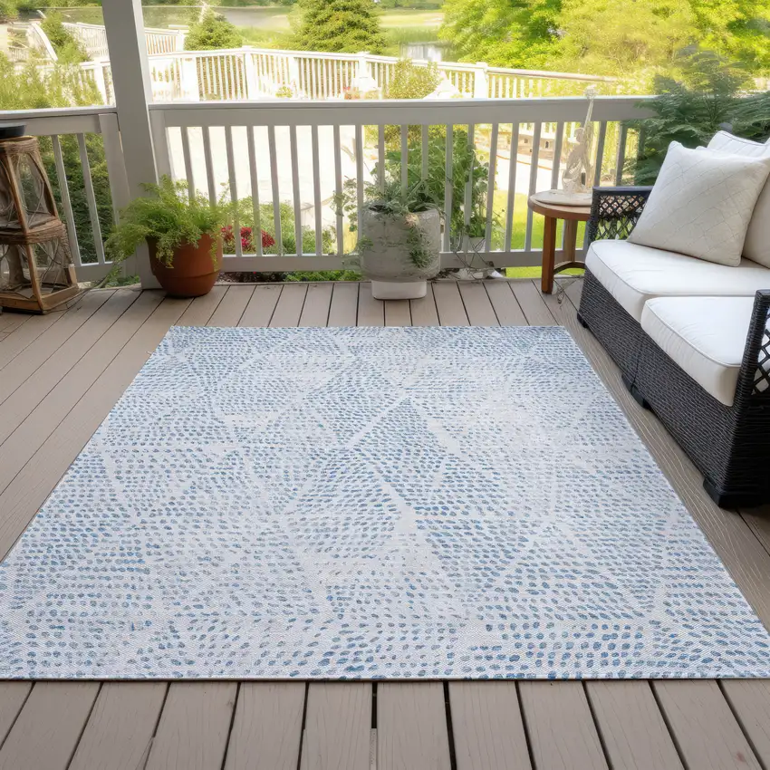 Denim Blue Ivory And Gray Geometric Washable Indoor Outdoor Area Rug Photo 7