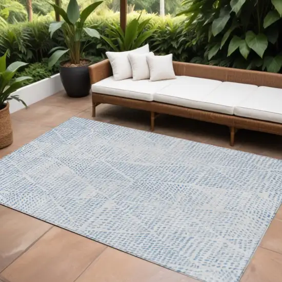 Denim Blue Ivory And Gray Geometric Washable Indoor Outdoor Area Rug Photo 1