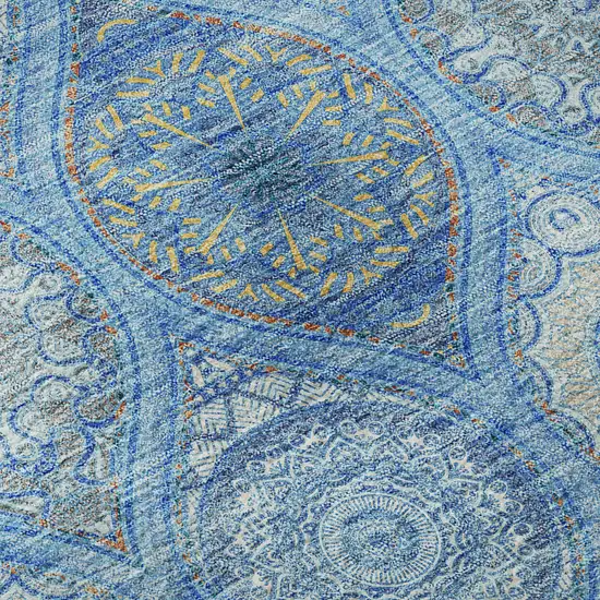 Denim Blue Ivory And Gray Ogee Washable Area Rug With UV Protection Photo 8