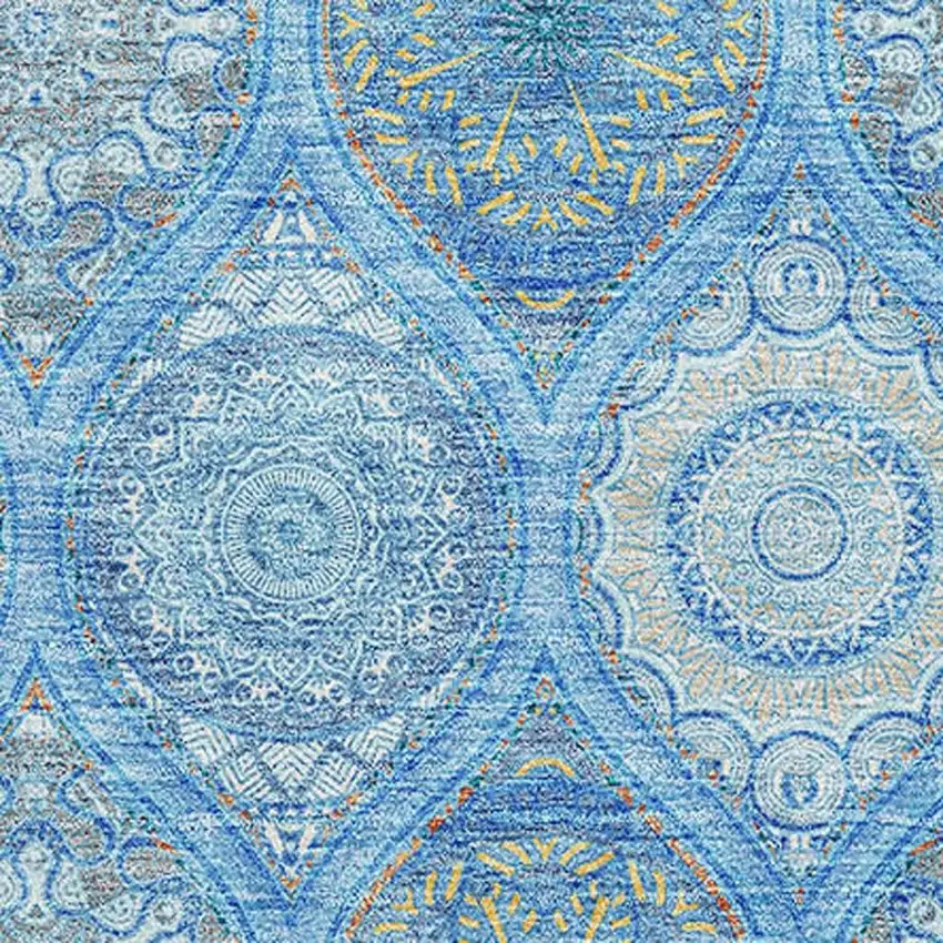 Denim Blue Ivory And Gray Ogee Washable Area Rug With UV Protection Photo 2