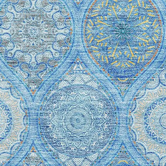 Denim Blue Ivory And Gray Ogee Washable Area Rug With UV Protection Photo 2