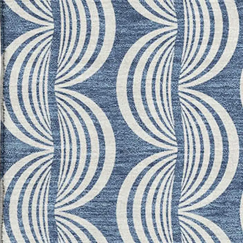 Denim Blue Ivory And Gray Ogee Washable Area Rug With UV Protection Photo 2