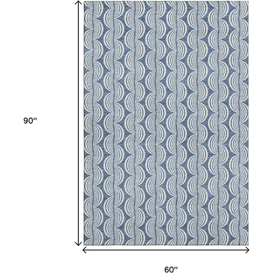 Denim Blue Ivory And Gray Ogee Washable Area Rug With UV Protection Photo 8