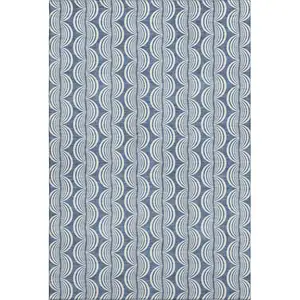 Photo of Denim Blue Ivory And Gray Ogee Washable Area Rug With UV Protection