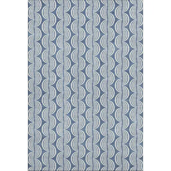 Denim Blue Ivory And Gray Ogee Washable Area Rug With UV Protection Photo 1