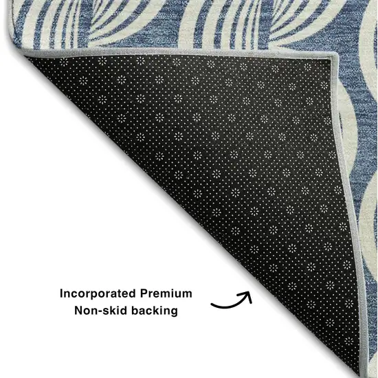 Denim Blue Ivory And Gray Ogee Washable Area Rug With UV Protection Photo 6