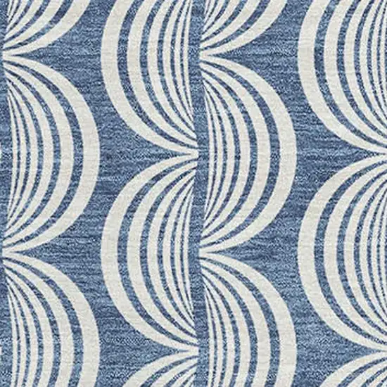 Denim Blue Ivory And Gray Ogee Washable Area Rug With UV Protection Photo 2